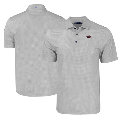 Men's Cutter & Buck Gray Arkansas Razorbacks Pike Eco Tonal Geo Print Stretch Recycled Polo