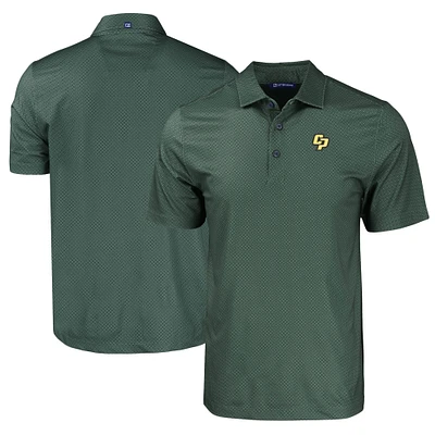 Men's Cutter & Buck Green Cal Poly Mustangs Pike Eco Tonal Geo Print Stretch Recycled Polo