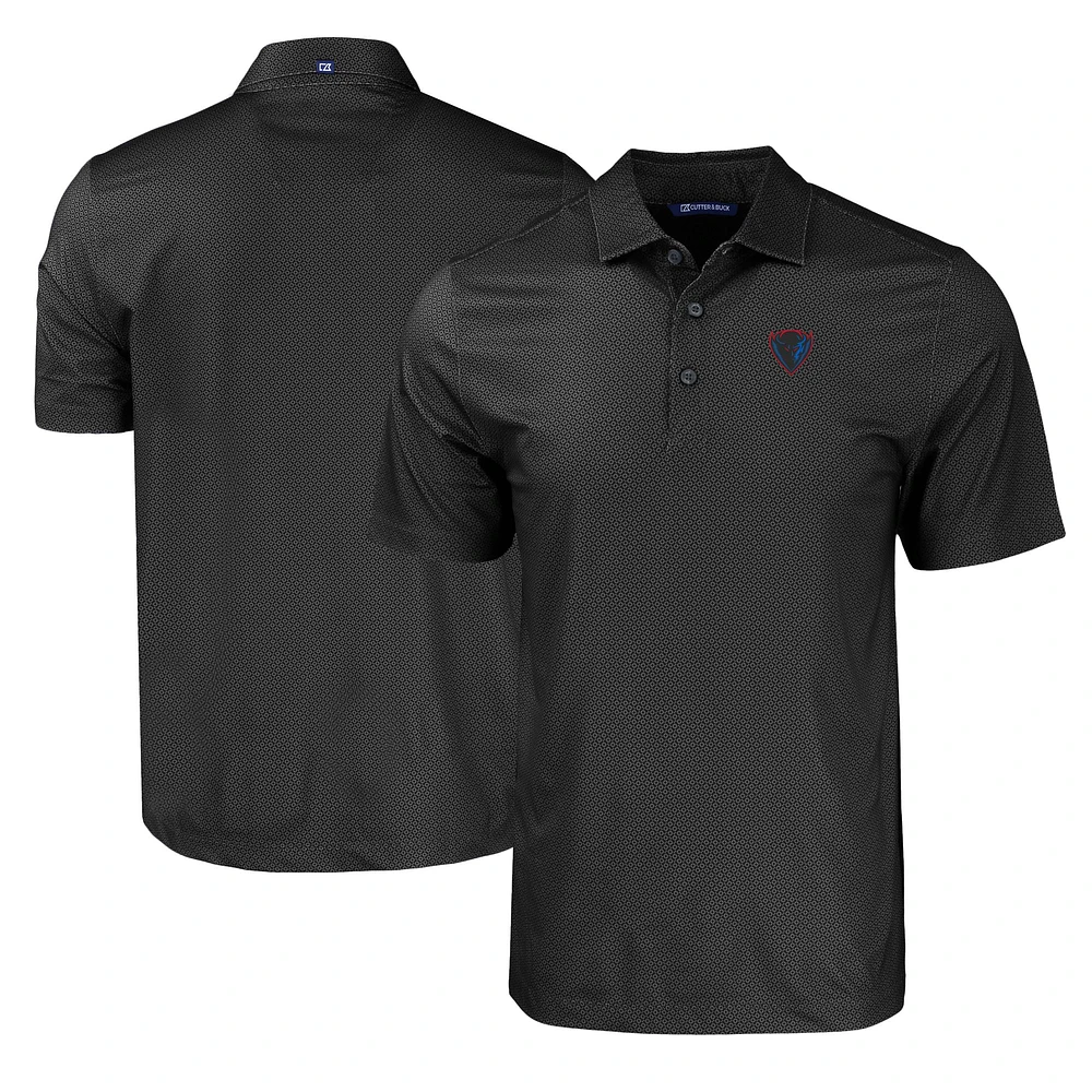 Men's Cutter & Buck Black DePaul Blue Demons Pike Eco Tonal Geo Print Stretch Recycled Polo