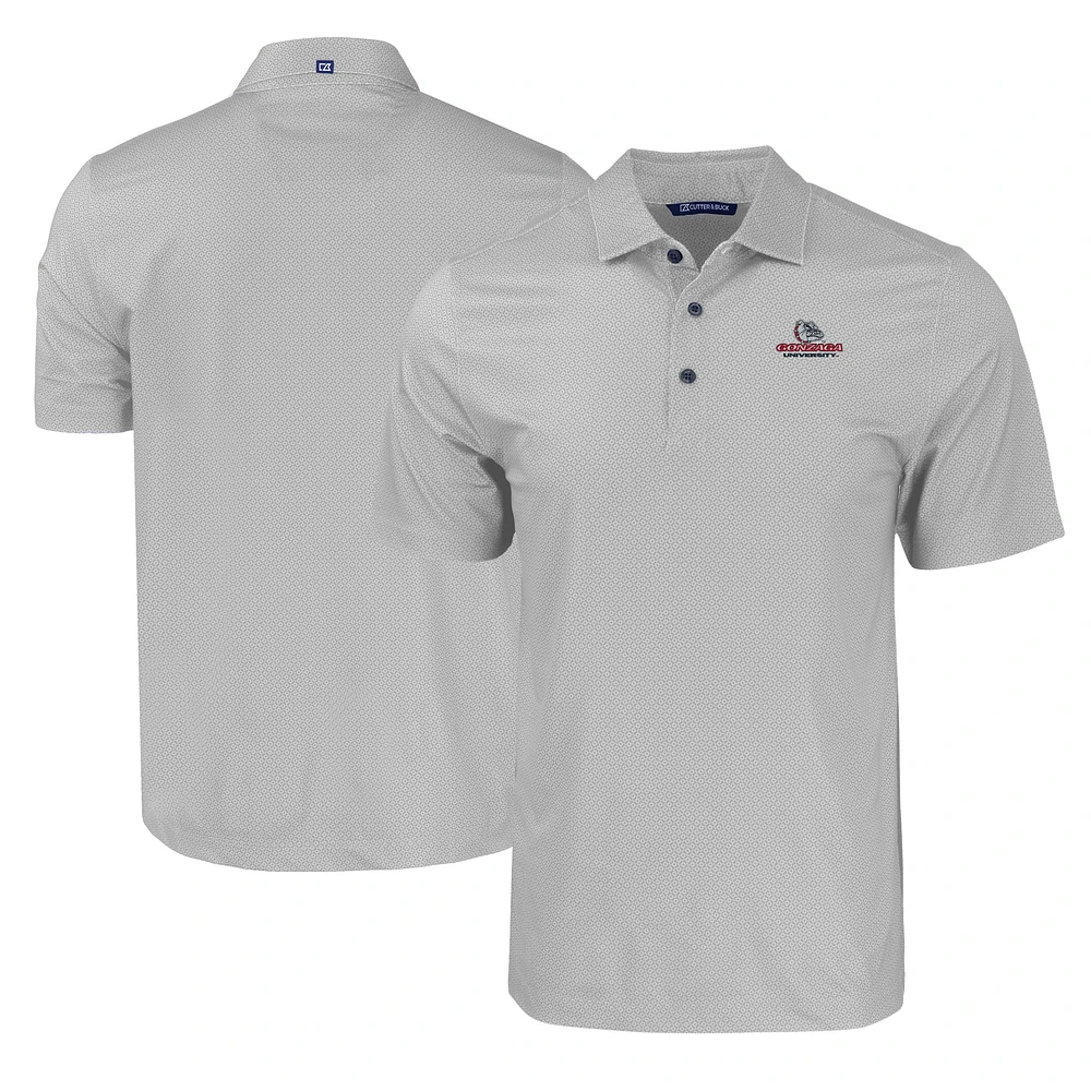 Men's Cutter & Buck Gray Gonzaga Bulldogs Pike Eco Tonal Geo Print Stretch Recycled Polo