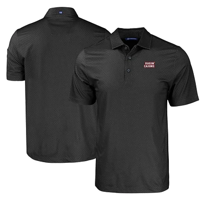 Men's Cutter & Buck Black Louisiana Ragin' Cajuns Pike Eco Tonal Geo Print Stretch Recycled Polo