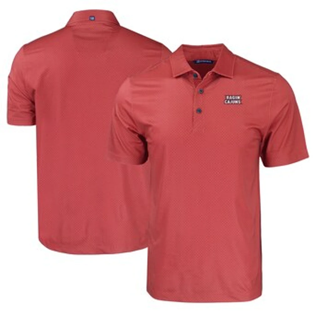 Men's Cutter & Buck Cardinal Louisiana Ragin' Cajuns Pike Eco Tonal Geo Print Stretch Recycled Polo