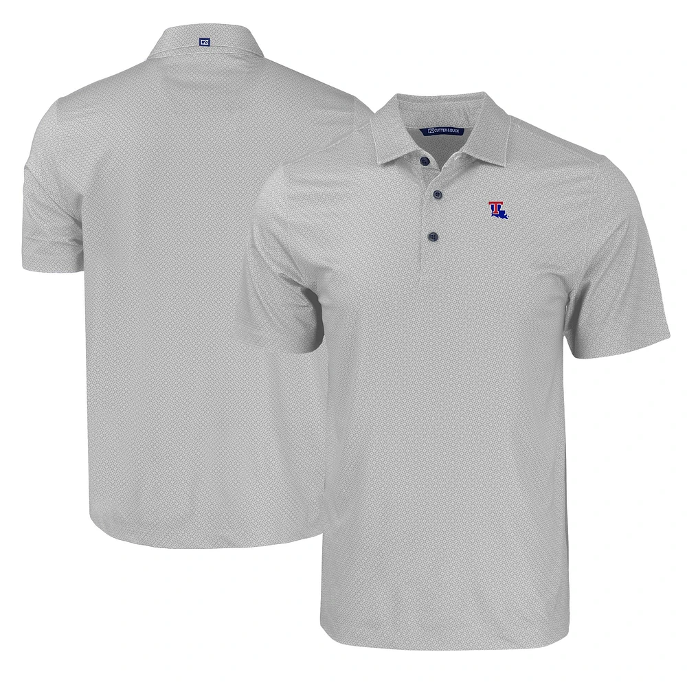 Men's Cutter & Buck Gray Louisiana Tech Bulldogs Pike Eco Tonal Geo Print Stretch Recycled Polo