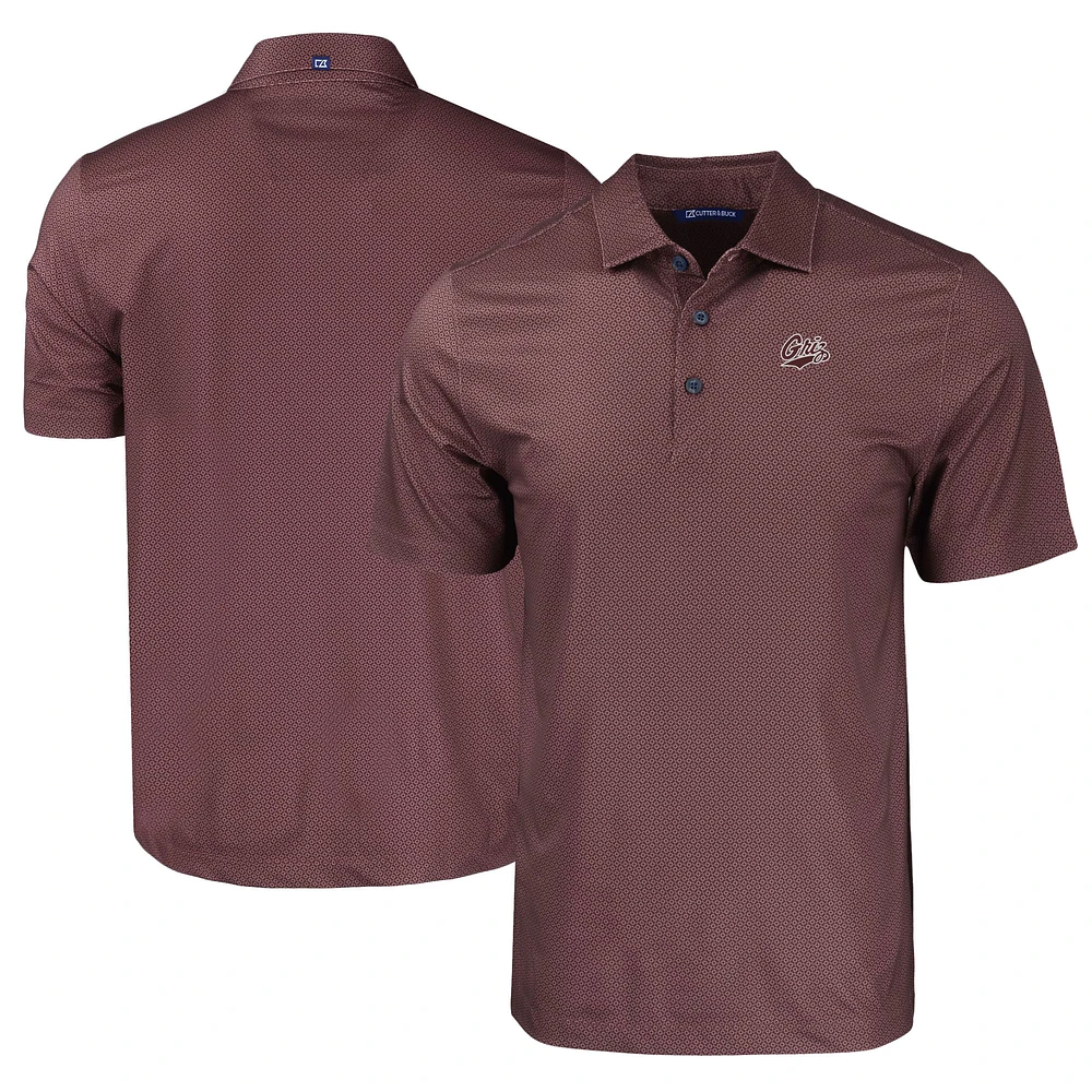 Men's Cutter & Buck Maroon Montana Grizzlies Pike Eco Tonal Geo Print Stretch Recycled Polo