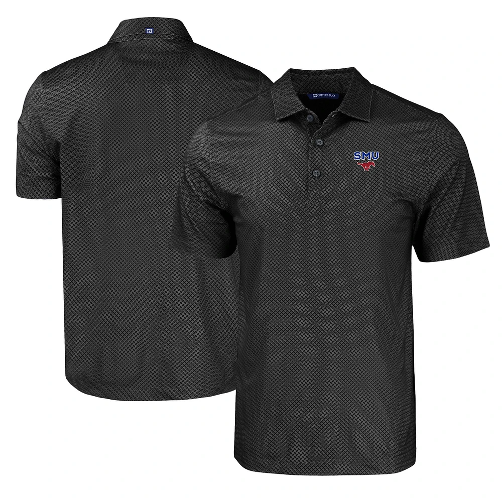 Men's Cutter & Buck Black SMU Mustangs Pike Eco Tonal Geo Print Stretch Recycled Polo