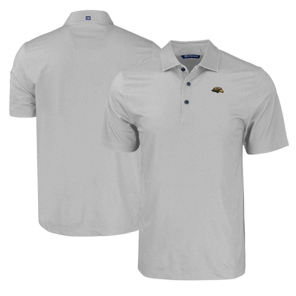 Men's Cutter & Buck Gray Southern Miss Golden Eagles Pike Eco Tonal Geo Print Stretch Recycled Polo
