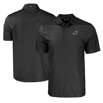 Men's Cutter & Buck Black Tulane Green Wave Pike Eco Tonal Geo Print Stretch Recycled Polo