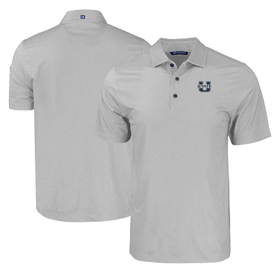 Men's Cutter & Buck Gray Utah State Aggies Pike Eco Tonal Geo Print Stretch Recycled Polo