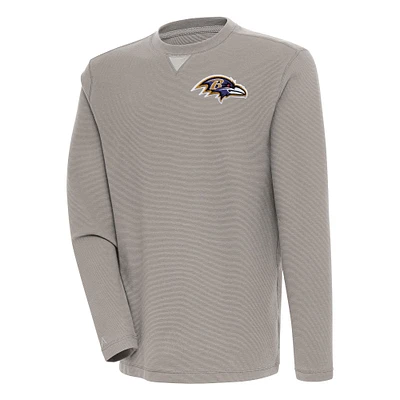 Men's Antigua Oatmeal Baltimore Ravens Flier Bunker Pullover Sweatshirt