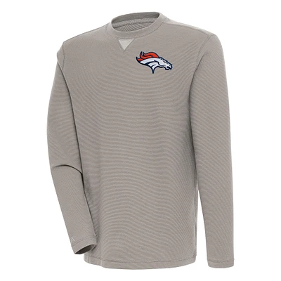 Men's Antigua Oatmeal Denver Broncos Flier Bunker Pullover Sweatshirt