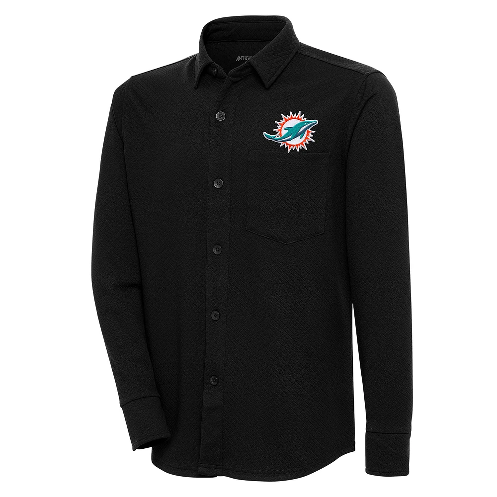 Men's Antigua Black Miami Dolphins Streamer Button-Up Shacket