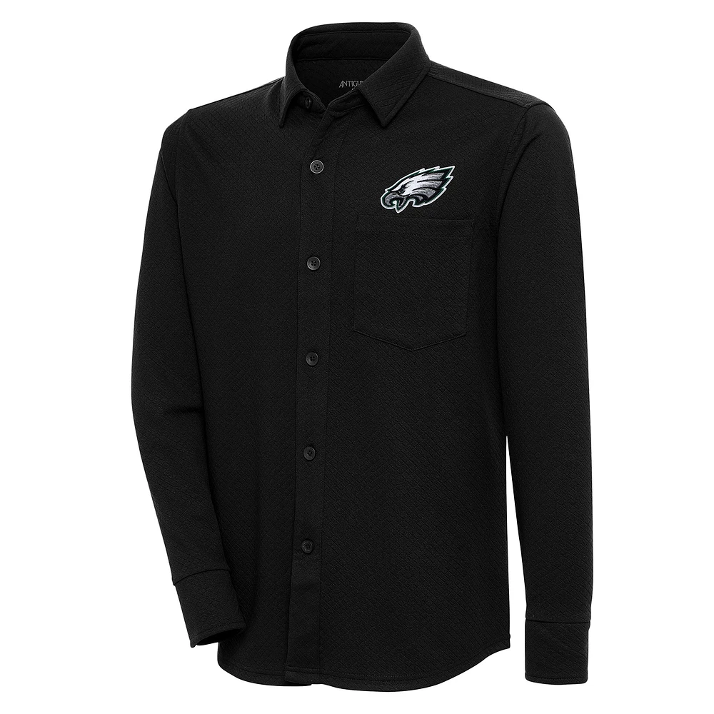 Men's Antigua Black Philadelphia Eagles Streamer Button-Up Shacket