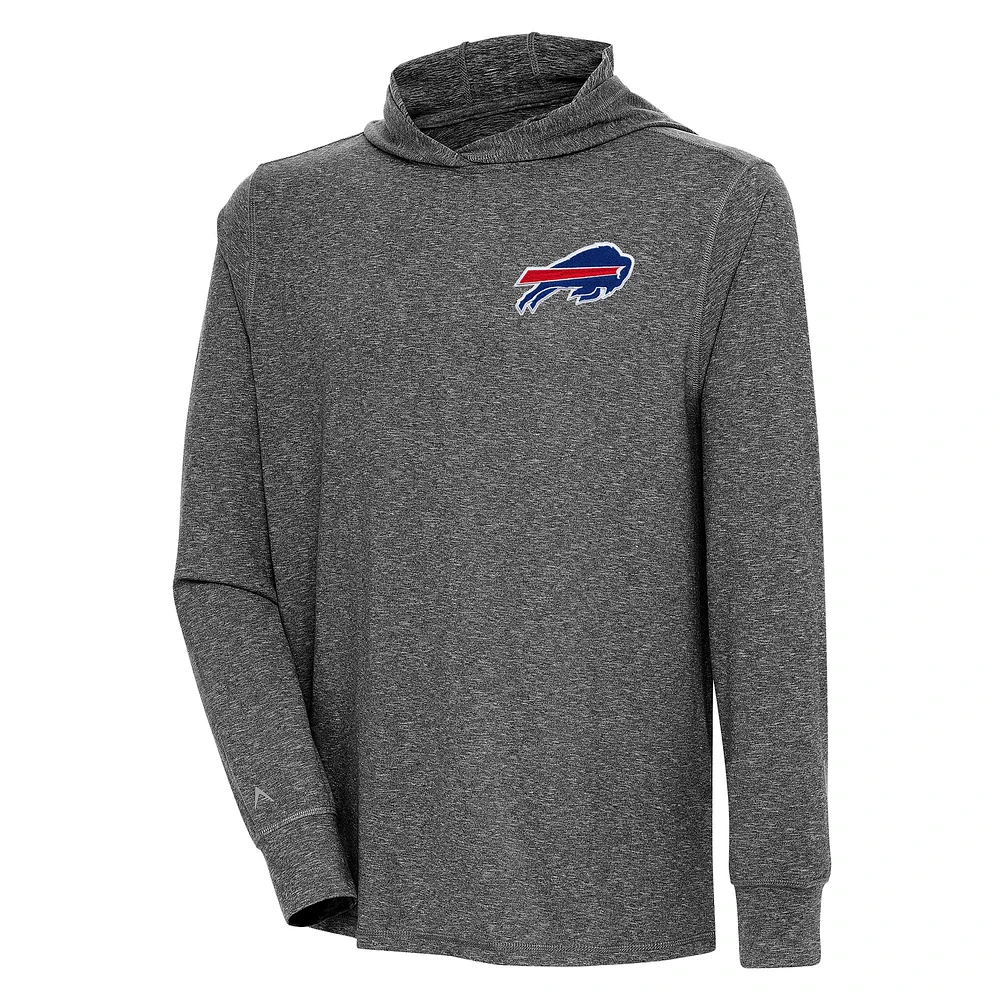 Men's Antigua Heather Black Buffalo Bills Saga Long Sleeve Hoodie T-Shirt