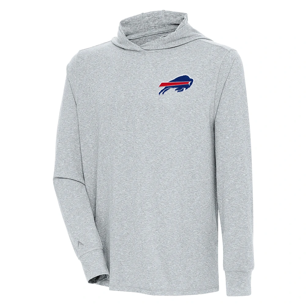 Men's Antigua Heather Gray Buffalo Bills Saga Long Sleeve Hoodie T-Shirt