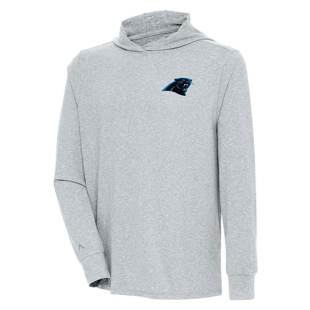 Men's Antigua Heather Gray Carolina Panthers Saga Long Sleeve Hoodie T-Shirt