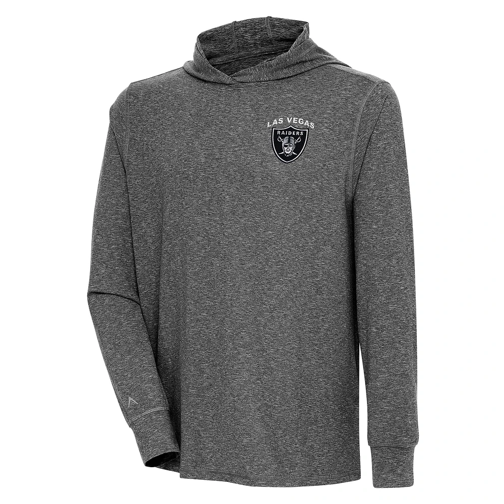 Men's Antigua Heather Black Las Vegas Raiders Saga Long Sleeve Hoodie T-Shirt
