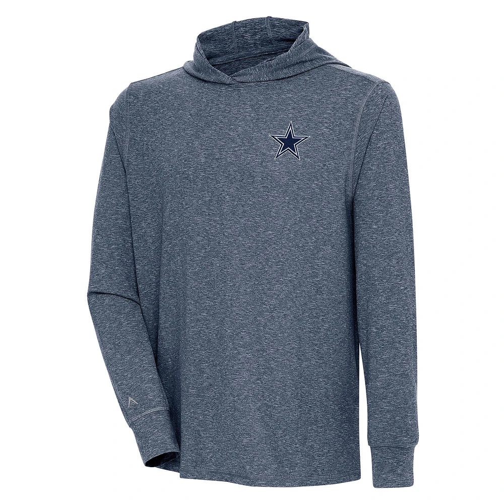 Men's Antigua Heather Navy Dallas Cowboys Saga Long Sleeve Hoodie T-Shirt