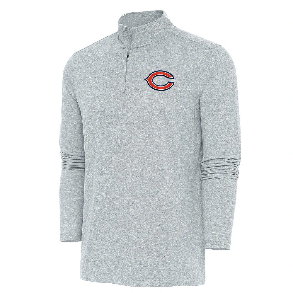 Men's Antigua Heather Gray Chicago Bears Hunk Quarter-Zip Pullover Top
