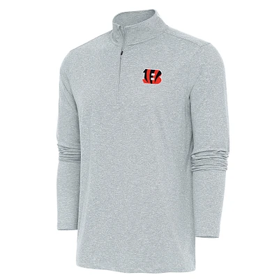 Men's Antigua Heather Gray Cincinnati Bengals Hunk Quarter-Zip Pullover Top