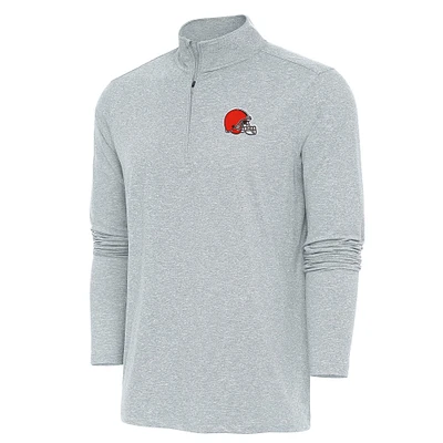 Men's Antigua Heather Gray Cleveland Browns Hunk Quarter-Zip Pullover Top