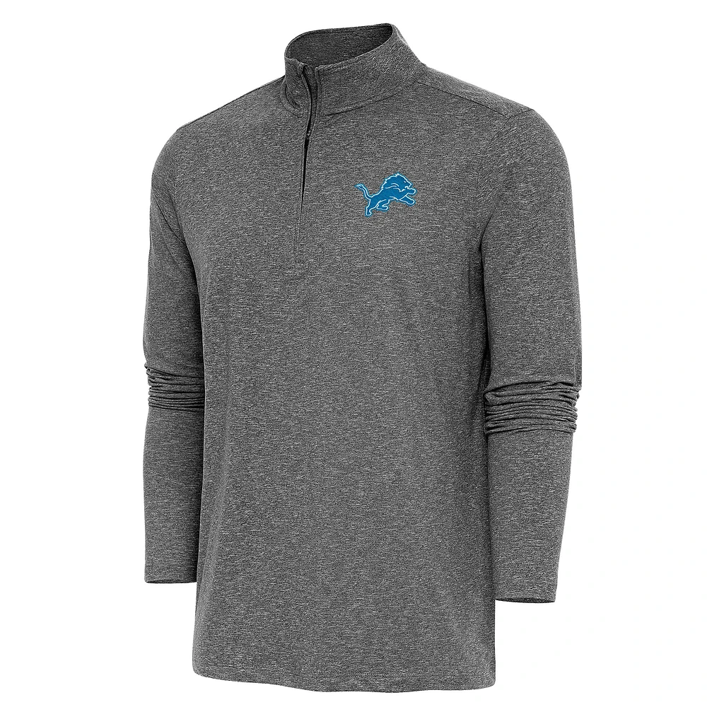 Men's Antigua Heather Detroit Lions Hunk Quarter-Zip Pullover Top