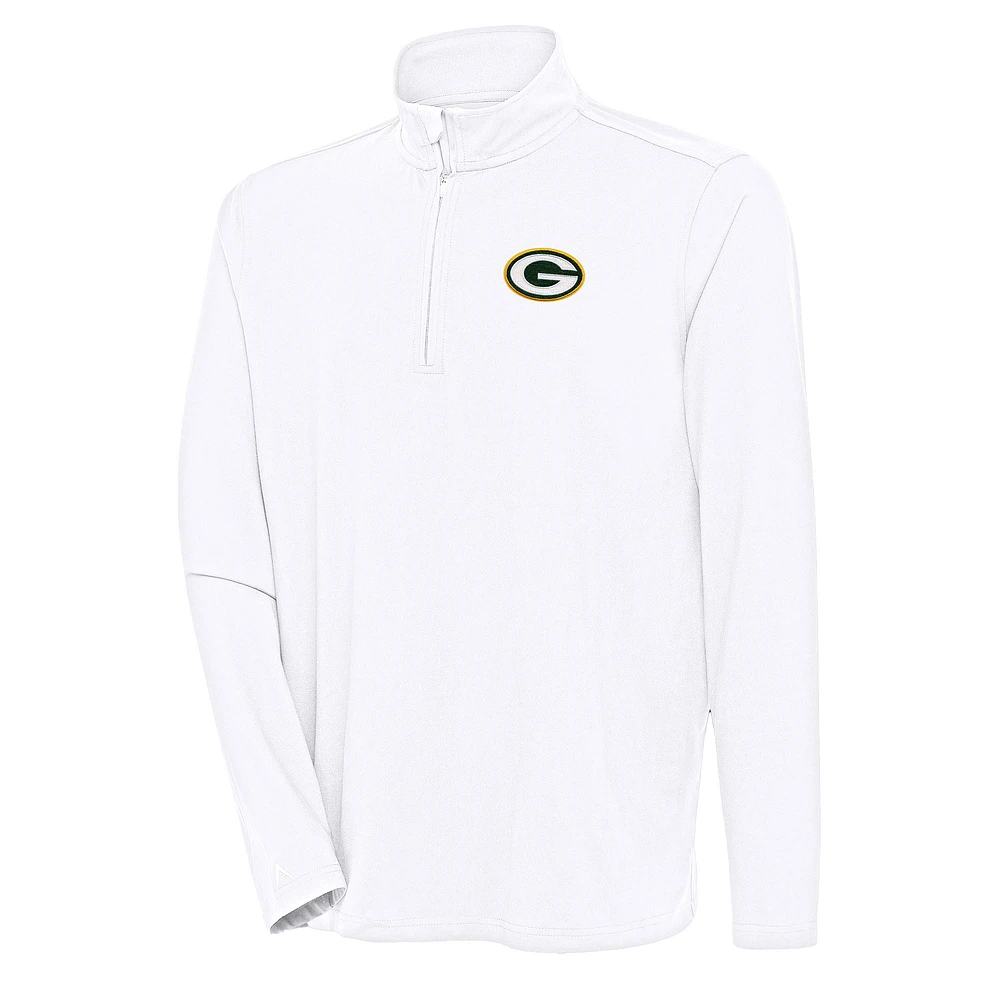 Men's Antigua White Green Bay Packers Hunk Quarter-Zip Pullover Top
