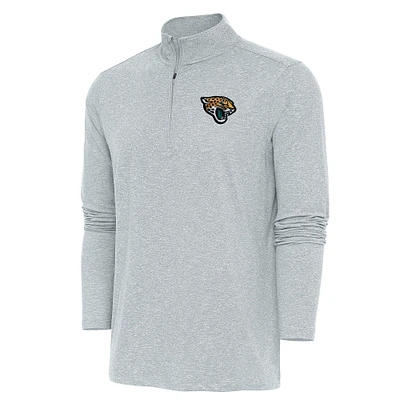 Men's Antigua Heather Gray Jacksonville Jaguars Hunk Quarter-Zip Pullover Top