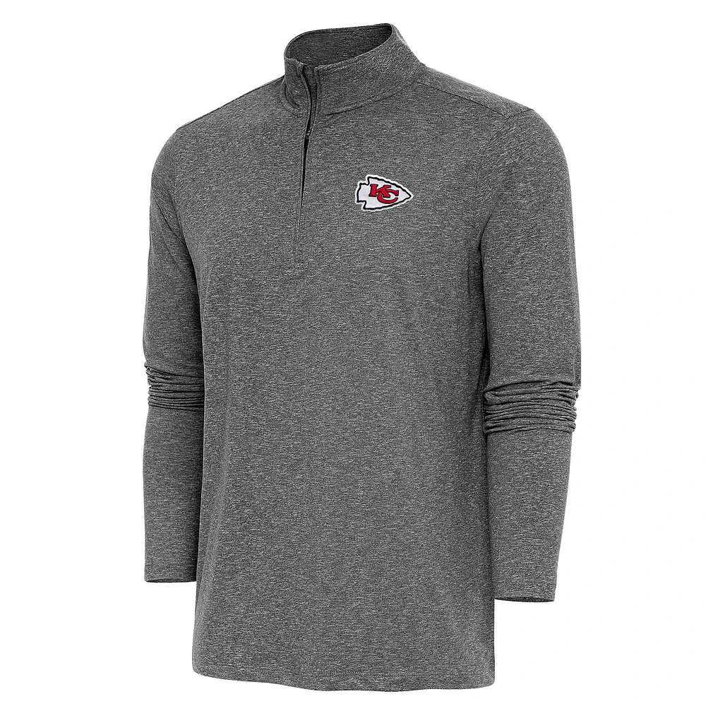 Men's Antigua Heather Black Kansas City Chiefs Hunk Quarter-Zip Pullover Top