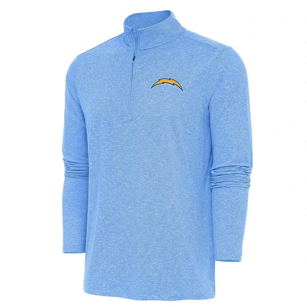 Men's Antigua Heather Powder Blue Los Angeles Chargers Hunk Quarter-Zip Pullover Top