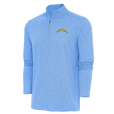 Men's Antigua  Heather Powder Blue Los Angeles Chargers Hunk Quarter-Zip Pullover Top