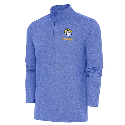 Men's Antigua Heather Royal Los Angeles Rams Hunk Quarter-Zip Pullover Top