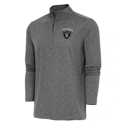 Men's Antigua Heather Black Las Vegas Raiders Hunk Quarter-Zip Pullover Top