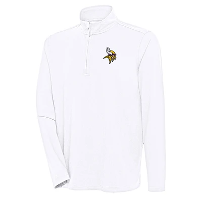 Men's Antigua White Minnesota Vikings Hunk Quarter-Zip Pullover Top