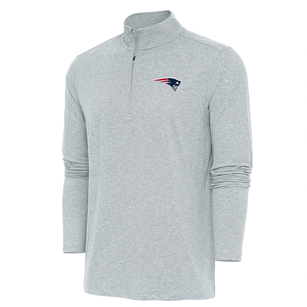 Men's Antigua Heather New England Patriots Hunk Quarter-Zip Pullover Top