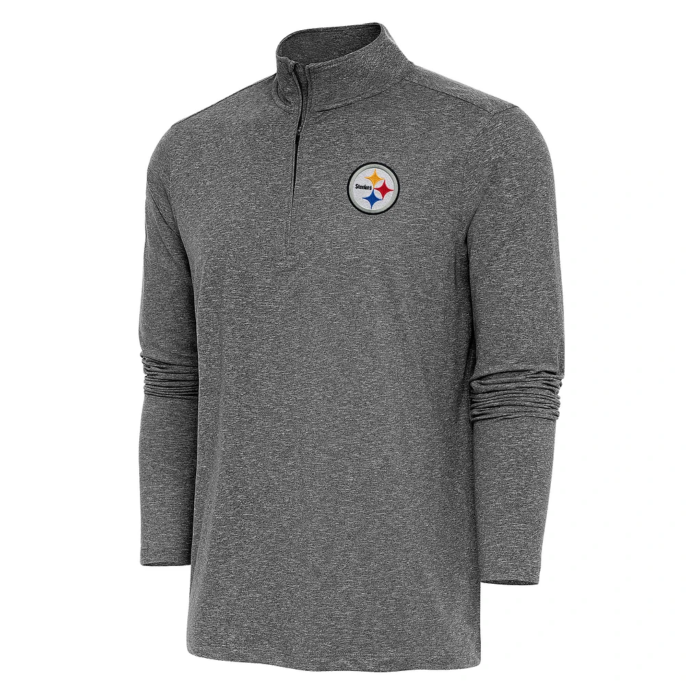 Men's Antigua Heather Black Pittsburgh Steelers Hunk Quarter-Zip Pullover Top