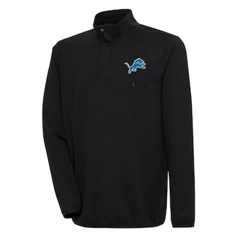 Men's Antigua Black Detroit Lions Streamer Quarter-Snap Pullover Jacket