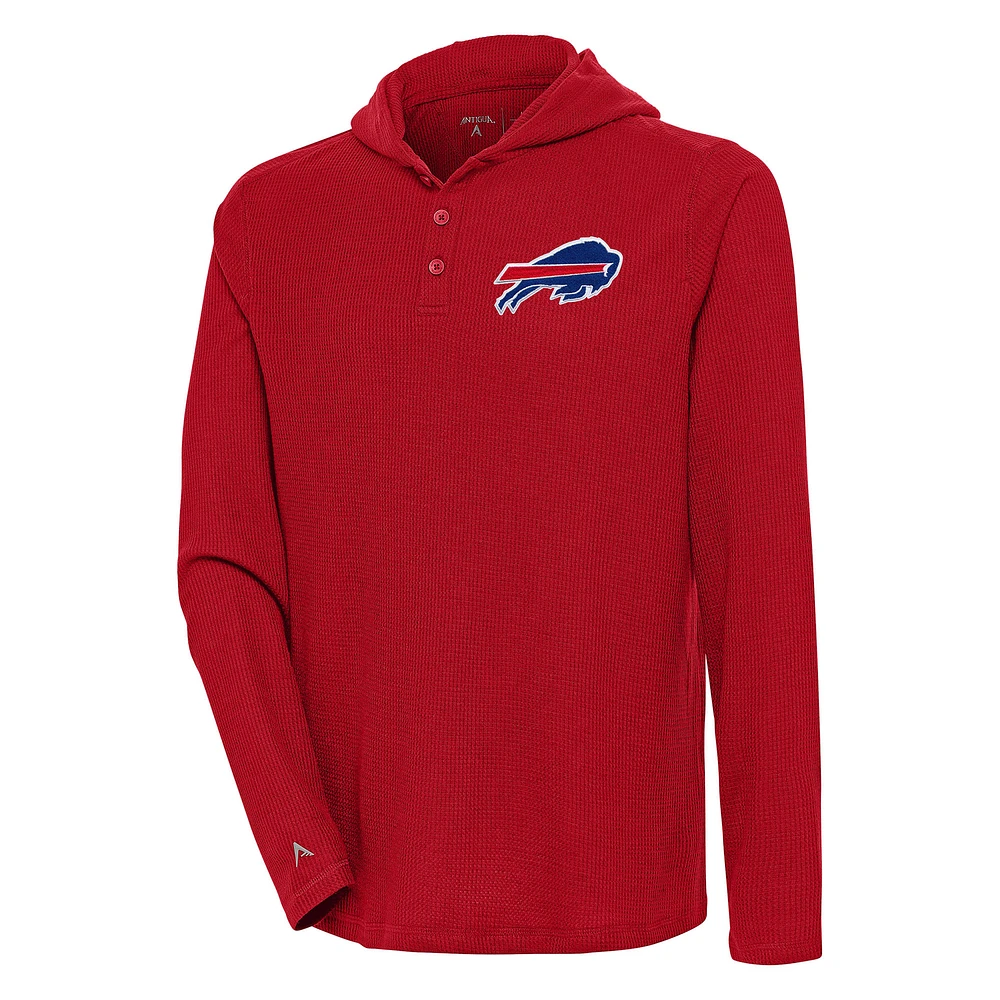 Men's Antigua Red Buffalo Bills Strong Hold Long Sleeve Henley Hoodie T-Shirt