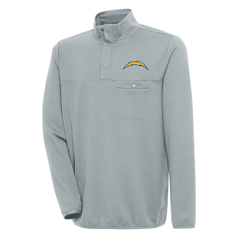 Men's Antigua Gray Los Angeles Chargers Streamer Quarter-Snap Pullover Jacket
