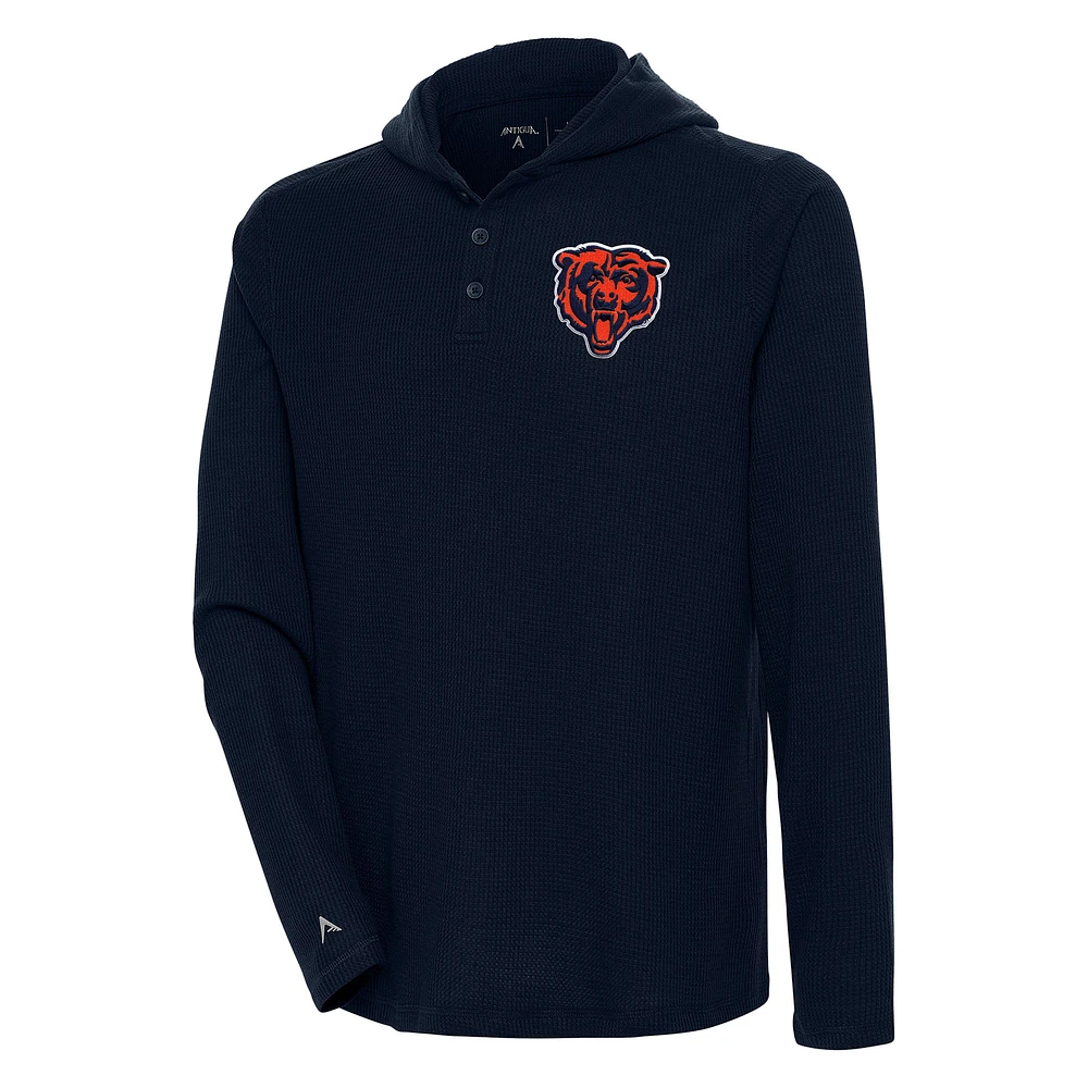 Men's Antigua Navy Chicago Bears Strong Hold Long Sleeve Henley Hoodie T-Shirt