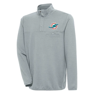 Men's Antigua Gray Miami Dolphins Streamer Quarter-Snap Pullover Jacket