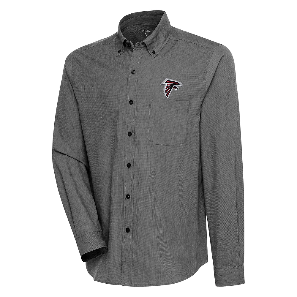 Men's Antigua Black/White Atlanta Falcons Compression Tri-Blend Long Sleeve Button-Down Shirt