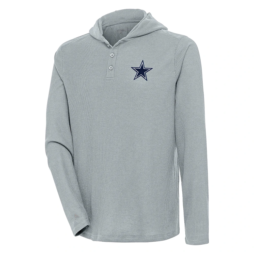 Men's Antigua Gray Dallas Cowboys Strong Hold Long Sleeve Henley Hoodie T-Shirt