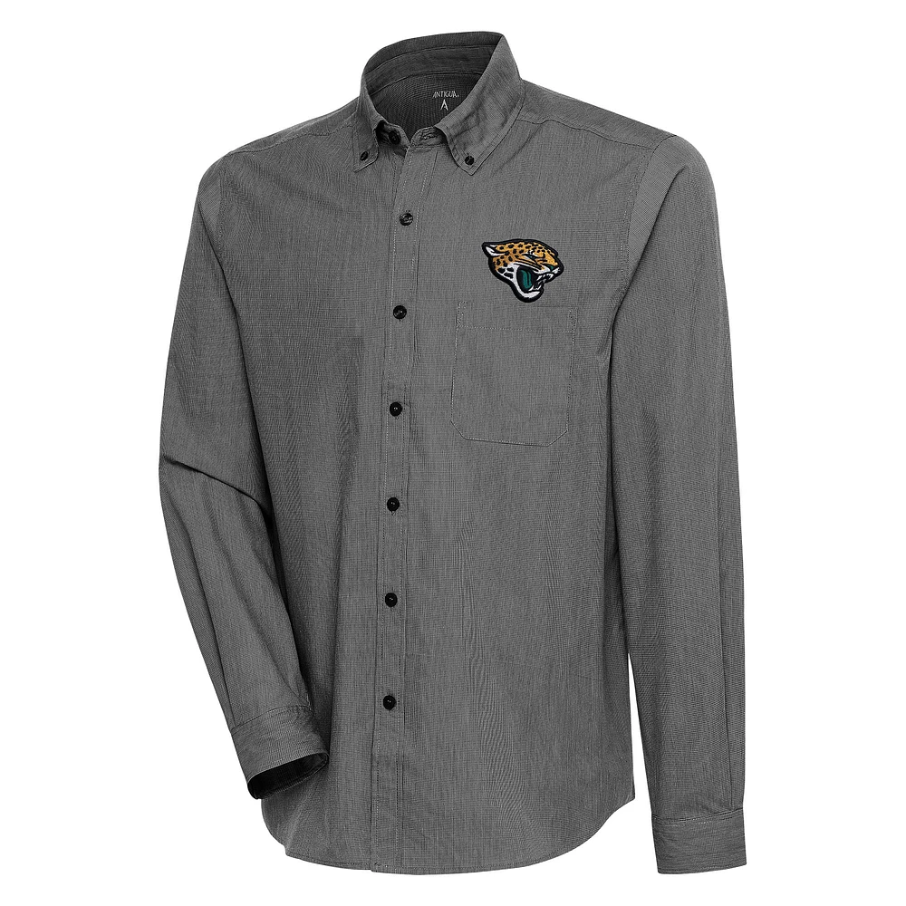 Men's Antigua Black/White Jacksonville Jaguars Compression Tri-Blend Long Sleeve Button-Down Shirt