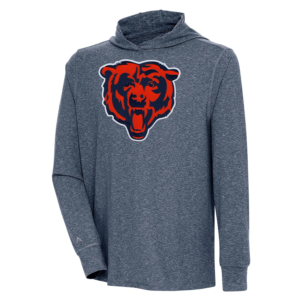 Men's Antigua Heather Navy Chicago Bears Saga Long Sleeve Hoodie T-Shirt