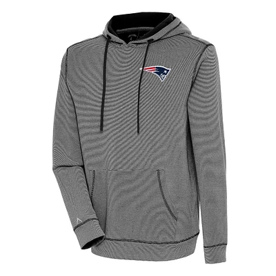 Men's Antigua Black/White New England Patriots Axe Bunker Tri-Blend Pullover Hoodie