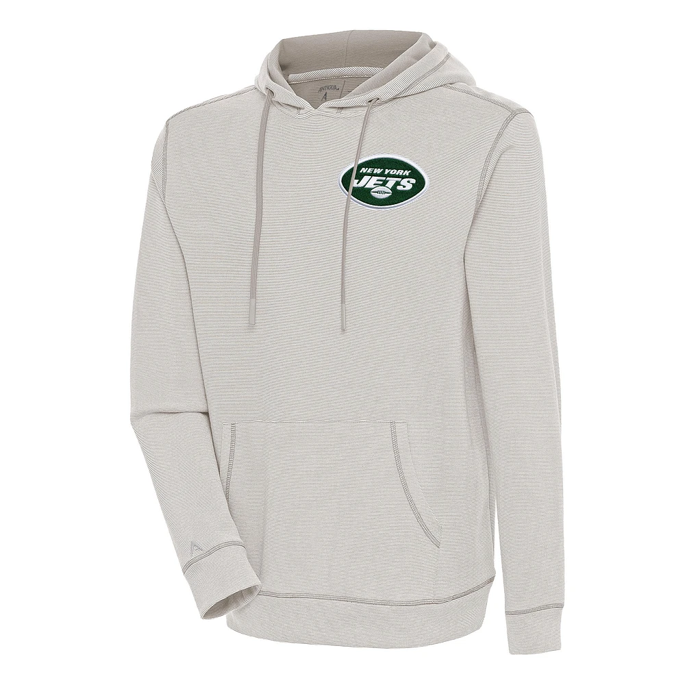 Men's Antigua Oatmeal/White New York Jets Axe Bunker Tri-Blend Pullover Hoodie
