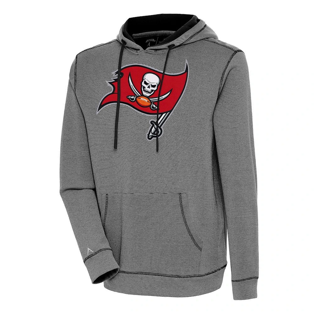 Men's Antigua Black/White Tampa Bay Buccaneers Axe Bunker Tri-Blend Pullover Hoodie