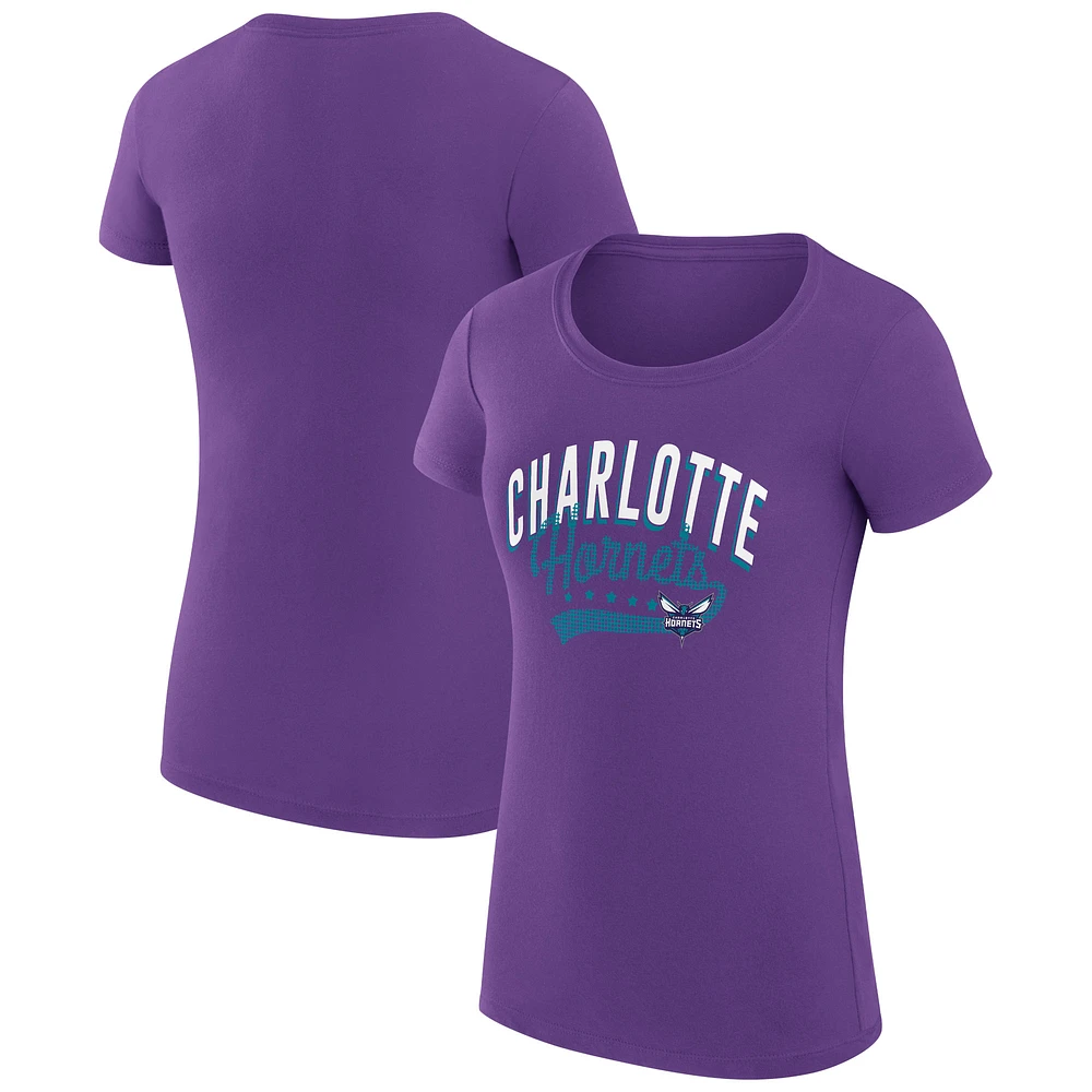 Women's G-III 4Her by Carl Banks Purple Charlotte Hornets Super-Slim Fit Lightweight Filigree Logo T-Shirt