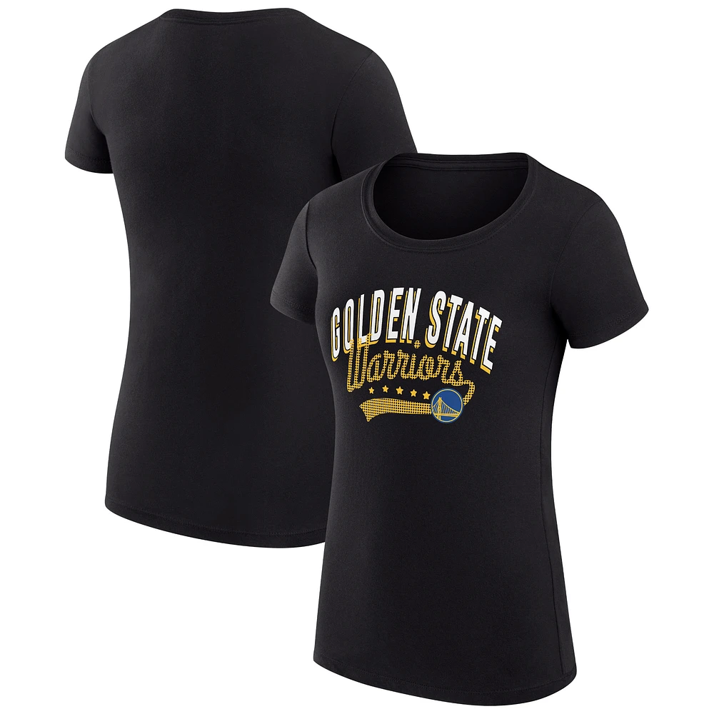 Women's G-III 4Her by Carl Banks Black Golden State Warriors Super-Slim Fit Lightweight Filigree Logo T-Shirt