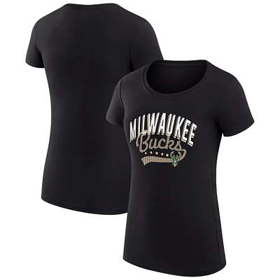 Women's G-III 4Her by Carl Banks Black Milwaukee Bucks Super-Slim Fit Lightweight Filigree Logo T-Shirt